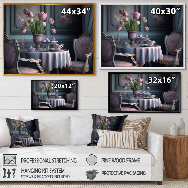 Designart "Blossoming Pink Tulips In Roccoco Interior I" Floral Tulip